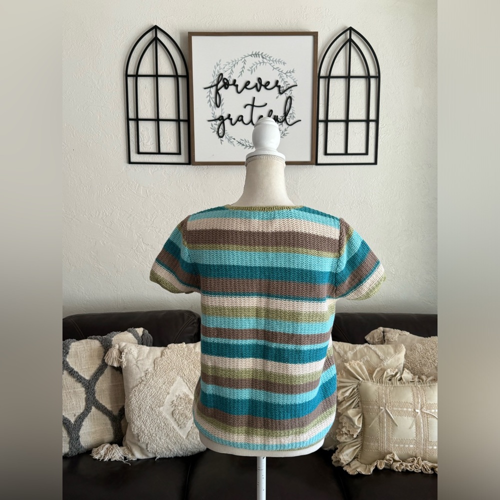 Vintage Coastal Granddaughter Short Sleeve Cardigan Cover Size M Hand Crochet - Picture 5 of 16